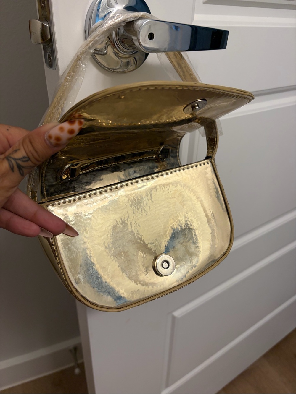 Gold Rhinestone Accent Mini Shoulder Bag - Picture 3 of 4